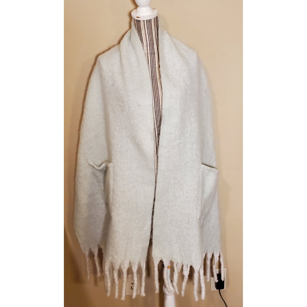 World Market Mint Green Fuzzy Pocket Scarf Oversized Tassel Fringe Shawl Wrap
